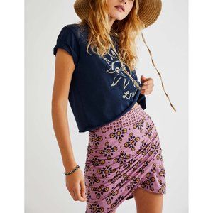 Free People Pink Floral Ruched Mini Skirt